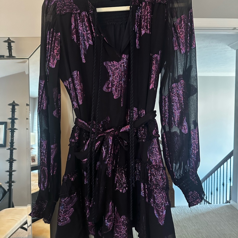 Elegant Long Sleeve Purple Floral Dress